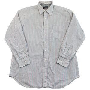 Vintage 80s Phelps Relford Broadcloth Red Blue Stripe Shirt USA Men 16-34 Large